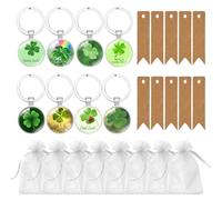 SLAXJNE 8 Etiquetas De Trébol De Cuatro Hojas, 10 Etiquetas De Papel Kraft, 8 Bolsas De Gasa, Etiquetas De Mochila, Etiquetas Decorativas, Llaveros De Etiquetas De Hojas Verdes