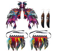 SLAXJNE Conjunto De Disfraces De Fiesta De 3 Piezas, Pulseras De Plumas Para Mujer, Bufandas De Vestir Para Mujer, Conjunto De Atuendo De Festival