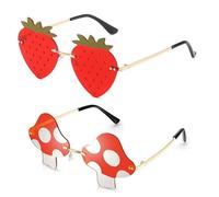 SLAXJNE Gafas De Sol De Fresa De 1 Pieza Y Gafas De Sol De Hongo De 1 Pieza, Gafas Creativas Sin Montura, Gafas De Sol De Fiesta, Gafas De Sol De Moda, Gafas De Graduación, Gafas De Moda