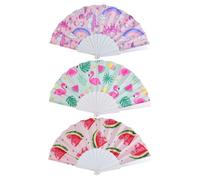 SLAXJNE Pack De 3 Abanicos Plegables Impresos, Abanicos para Niños, Abanicos Pequeños, Abanicos Coloridos, Abanicos Coloridos, Abanicos Resistentes