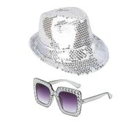 SLAXJNE Sombrero y Gafas con Purpurina, Decoración para Fiesta de Discoteca y Graduación para Mujeres y Hombres