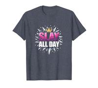Slay All Day: Empoderando el diseño de la Corona para la Confianza Camiseta, Hombre, Azul Jaspeado, M