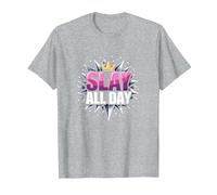 Slay All Day: Empoderando el diseño de la Corona para la Confianza Camiseta, Hombre, Gris Jaspeado, 3XL
