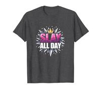 Slay All Day: Empoderando el diseño de la Corona para la Confianza Camiseta, Hombre, Jaspeado Oscuro, M