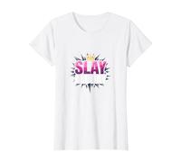 Slay All Day: Empoderando el diseño de la Corona para la Confianza Camiseta, Mujer, Blanco, XXL