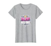 Slay All Day: Empoderando el diseño de la Corona para la Confianza Camiseta, Mujer, Gris Jaspeado, 3XL