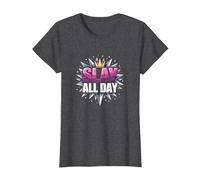 Slay All Day: Empoderando el diseño de la Corona para la Confianza Camiseta, Mujer, Jaspeado Oscuro, L