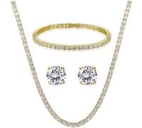 Slay Queen w/Ladies on Fire Hip Hop 4 piezas de joyería de tenis, colgante, pulsera y pendientes Bling Set - TPBE-01, Zinc, estrás,