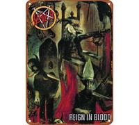 Slayer Reign In Blood - Cartel de metal de aluminio de 20 x 30 cm, decoración de pared, regalos para el hogar, calle, bares, restaurantes, cafeterías, tiendas