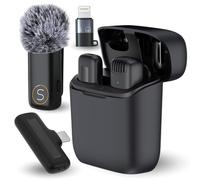 Slayo Micrófono Lavalier inalámbrico con caja de carga, teléfono móvil, inalámbrico, USB C, 96 horas de trabajo, micrófono de solapa para Tiktok, YouTube, Podcast, Vlog, Mini micrófono inalámbrico