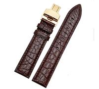 SLCHJX Banda de reloj de cuero de cocodrilo para cualquier pulsera de marca 12 13 14 Correas de 15 mm con cierre plegable