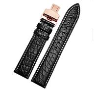 SLCHJX Banda de reloj de cuero de cocodrilo para cualquier pulsera de marca 12 13 14 Correas de 15 mm con cierre plegable