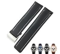 SLCHJX Banda de reloj de cuero de cuero de 22 mm 24 mm suave para Breitling Navitimer Avenger Bandas de vigilancia de acero Hebilla plegable Men Bracelets