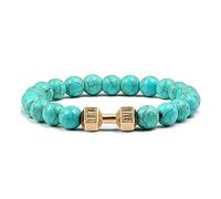 SLCHJX Braceletas de cuentas de joyería de encanto, brazaletes de cuentas de color turquesa azul natural, pesas doradas colgantes, pulsera de cristal elástica joyería de cristal para hombres mujeres