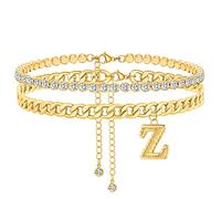 SLCHJX Braceletas de tobillo para mujeres 14k Gold Inicial de la tobillera CZ Cadle Tennis Cuba Link Cuban Anklet Danidad Ajustable Cadena de la cadena de joyas de joya de joya de verano