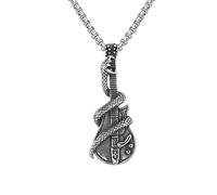 SLCHJX Colgante de Serpientes de Guitarra Masculina, Collar Colgante de Acero Inoxidable de Guitarra de Guitarra gótica, Plata, Colgante + Cadena 60 cm