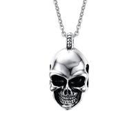 SLCHJX Collar Colgante de Cabeza de Calavera Retro gótica para Hombres Color de Rapero de Plataforma Punk Skeletón Caja de Regalo de joyería de Novio