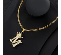 SLCHJX Collar de Letra de Corona de circón para Mujeres Hip Hip Hop Inicial Alfabeto Charmón Cabeza Collar Collar Joya Joya-O