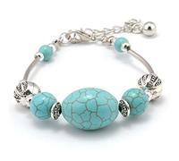 SLCHJX Estilo Simple flores talladas 3 gran declaración Oval cuentas de piedra Natural pulseras y brazaletes para mujeres joyería Bohemia