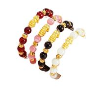SLCHJX Feng Shui Wealth Pixiu/Piyao Buddha Beads Bracelet Natural Black Obnidian Gemstone Energy Pulsera Ajustable Afxtable Spirits For Women Girl, Red Cinnabar (Color: Oro)