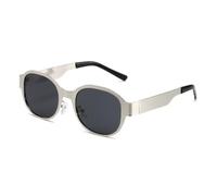 SLCHJX Gafas de sol ovaladas retro para mujeres y hombres, gafas de sol de moda con marco de metal, protección UV400, Marco plateado con copos grises, Talla única