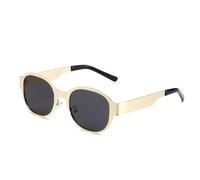 SLCHJX Gafas de sol ovaladas retro para mujeres y hombres, gafas de sol de moda con marco de metal, protección UV400, Marco dorado con copos grises, Talla única
