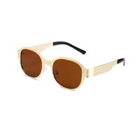 SLCHJX Gafas de sol ovaladas retro para mujeres y hombres, gafas de sol de moda con marco de metal, protección UV400, Copos de té con marco dorado, Talla única