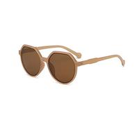 SLCHJX Gafas de sol poligonales para mujer, montura grande, retro, cara pequeña, color marrón (copos verdes con marco amarillo), Copos de té con marco de té, Talla única
