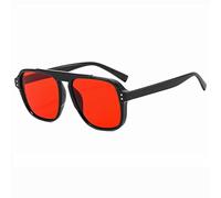 SLCHJX Gafas de sol rectangulares retro, gafas de sol anti-ultravioleta, personalizadas, de haz único, Copos rojos y negros brillantes, Talla única
