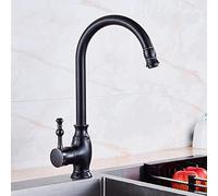 SLCHJX Grifo para Fregadero de Cocina Antiguo, de latón, Negro, con una Sola manija, Giratorio 360 °.Grifos de Agua fría y Caliente compatibles, Grifo Mezclador para Lavabo, fácil de Instalar