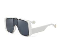 SLCHJX Hollow Rice Nail - Gafas de sol de moda con marco irregular y protección UV (marco verde, copos azules y amarillos), Gris, blanco