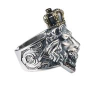 SLCHJX Lion King Ring Crown con circón para el anillo de hip hop masculino anillo simple de moda