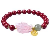 SLCHJX Pulsera de cinabar natural 8 mm Feng Shui Hetian Jade White Crystal Rose Quartz Real Cinnabar 2024 Dragón Año Auspicioso AMULET DE AMOR DE REFERTA CHINA