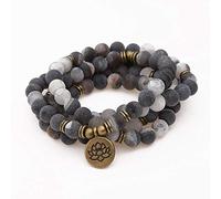 SLCHJX Pulsera De Moda 108 Cuentas Hechas A Mano Con Cuentas Collar De Mujer Para Hombres Ágata Blanca Y Negra Colgante De Loto Personalidad Simple Joyería De Moda Retro