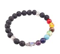 SLCHJX Pulsera De Moda 8 Mm Colorido Yoga Chakra Hecho A Mano Con Cuentas Hombres Mujeres Palma Piedra Volcánica Personalidad Simple Adornos De Moda Retro