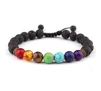 SLCHJX Pulsera De Moda 8 Mm Colorido Yoga Chakra Hecho A Mano Con Cuentas Hombres Mujeres Piedra Volcánica Personalidad Simple Adornos De Moda Retro