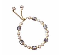 SLCHJX Pulsera de Perlas moradas Vintage, Pulsera Natural de Moda para Mujer, Pendientes para Mujer, Aros
