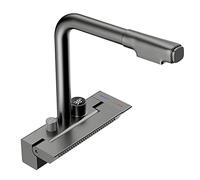 SLCHJX Temperatura exhibición del Fregadero de la Cocina grifos, grifos de Cocina con tirón, 3 Funciones Grifo para Fregadero de la Cocina, Grifo de Cocina de latón con Cascada económica