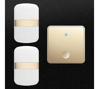 SLDAGe Timbre Inalámbrico con Enchufe Timbre Impermeable para Puerta, 60 Melodías Rango de 150M de Distancia Timbre para Casa, 5 Niveles de Volumen, No Necesita Batería,Oro,1 on 2