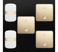 SLDAGe Timbre Inalámbrico con Enchufe Timbre Impermeable para Puerta, 60 Melodías Rango de 150M de Distancia Timbre para Casa, 5 Niveles de Volumen, No Necesita Batería,Oro,3 on 2