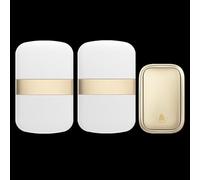 SLDAGe Timbre Inalámbrico con Enchufe Timbre Impermeable para Puerta, 60 Melodías Rango de 150M de Distancia Timbre para Casa, 5 Niveles de Volumen, No Necesita Batería,Oro,1 on 2