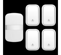 SLDAGe Timbre Inalámbrico con Enchufe Timbre Impermeable para Puerta, 60 Melodías Rango de 150M de Distancia Timbre para Casa, 5 Niveles de Volumen, No Necesita Batería,Blanca,4 on 1