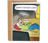 Sleazy Greetings Divertida tarjeta de felicitación para el día del padre de niños, hijo e hija, con sobre a juego, con texto en inglés "What Did You Say 5x7 Inch Dad Hard of Hearing Happy Father's
