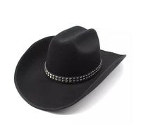 SLEDEZ Sombrero De Copa Clásico Para Hombre Sombrero bombín de fieltro de vaquero occidental con cinturón tachonado estilo punk(Black)