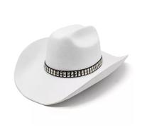 SLEDEZ Sombrero De Copa Clásico Para Hombre Sombrero bombín de fieltro de vaquero occidental con cinturón tachonado estilo punk(White)