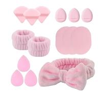 Sleek Face Washing Headband Set, Daily Use Sponge Wristbands, Sturdy Spa Headband, 15 Pieces Beauty Accessory for Makeup, Face Washing, Skincare, Home, Indoor, Pink Color