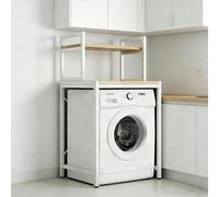 Sleek Over the Washer Storage Shelf, 2-Tier Over Washer and Dryer Shelf with Wooden Shelves, Multifunctional Over Laundry Storage Shelf for Laundry Room Organization, Black & White Options(White)