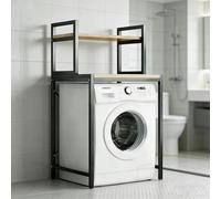 Sleek Over the Washer Storage Shelf, 2-Tier Over Washer and Dryer Shelf with Wooden Shelves, Multifunctional Over Laundry Storage Shelf for Laundry Room Organization, Black & White Options(Black)