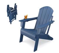 Sleek Space Adirondack Folding Chair for Garden, Patio or Deck - Arm Rests and Cup Holder - Lightweight, Weatherproof - Stylish, Durable Outdoor Furniture for Fire Pit, Beach, Poolside, Porch (Navy)