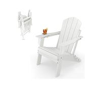 Sleek Space Adirondack Folding Chair for Garden, Patio or Deck - Arm Rests and Cup Holder - Lightweight, Weatherproof - Stylish, Durable Outdoor Furniture for Fire Pit, Beach, Poolside, Porch (White)
